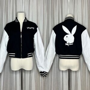 Y2K Playboy Black & White Reversible Varsity Jacket